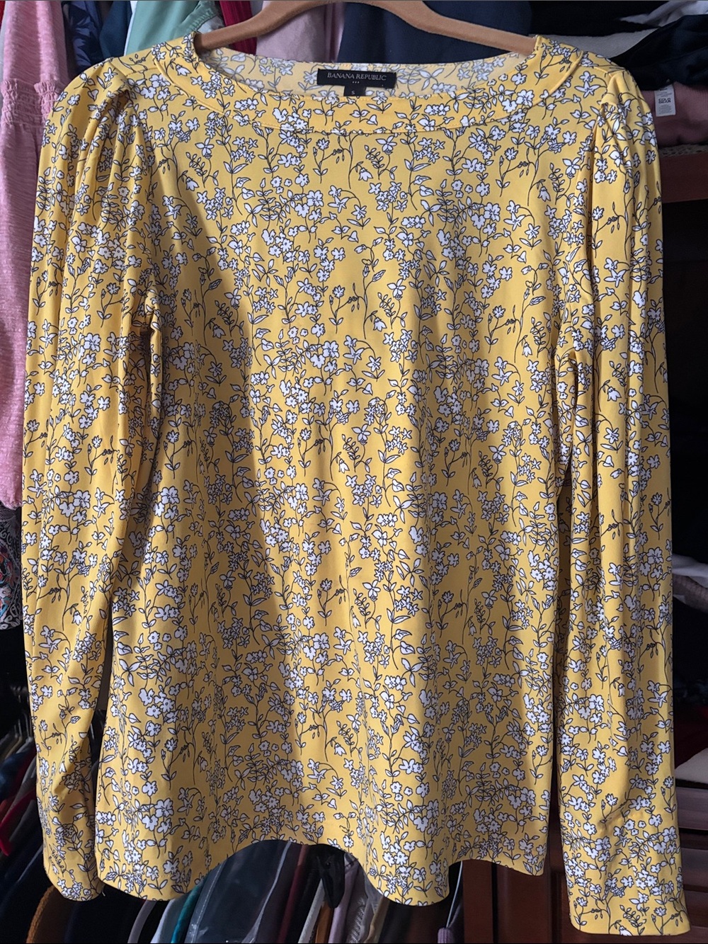 Banana Republic Yellow Floral Long Sleeve Tee